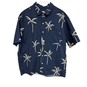 Men's American Eagle Navy Ivory Palm Tree Resort Shirt, Large